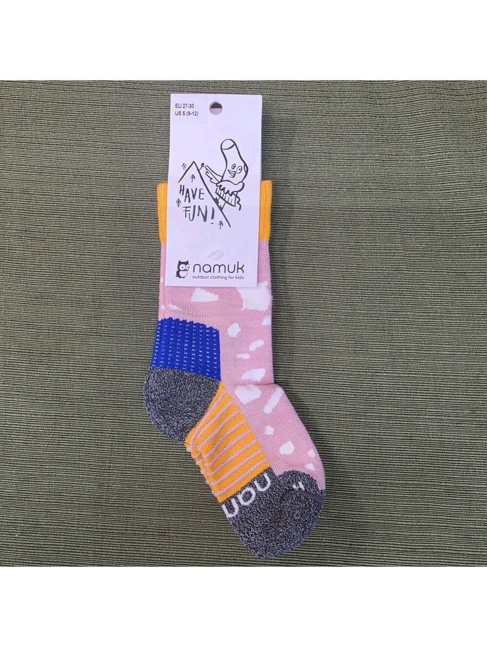 Namuk Peak Merino Hiking Socks Kids US Small 9-12 EU 27-30 Pink Yellow Wool NWT